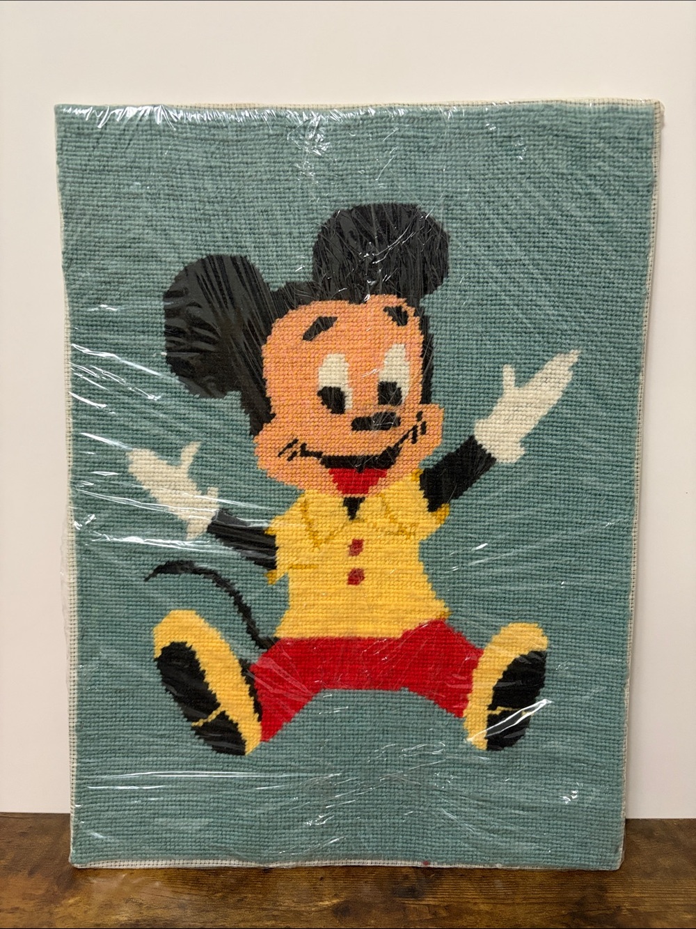 Vintage Mickey Mouse Completed Needlepoint - Mounted on Cardboard (No Frame)